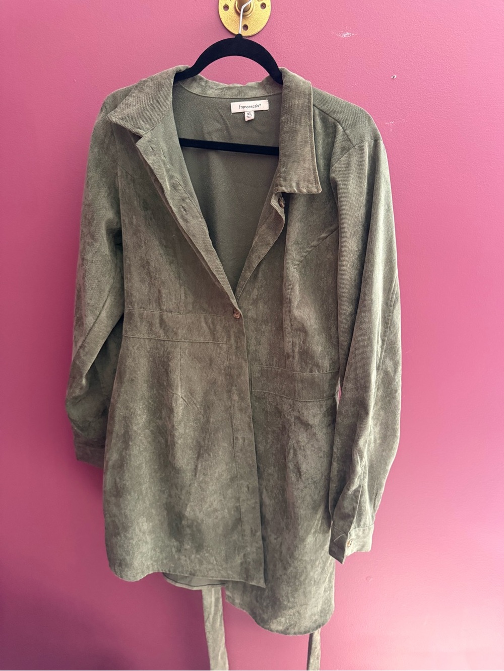 Francesca's Collections Olive Green Suede-Look Button Front Shirt Jacket